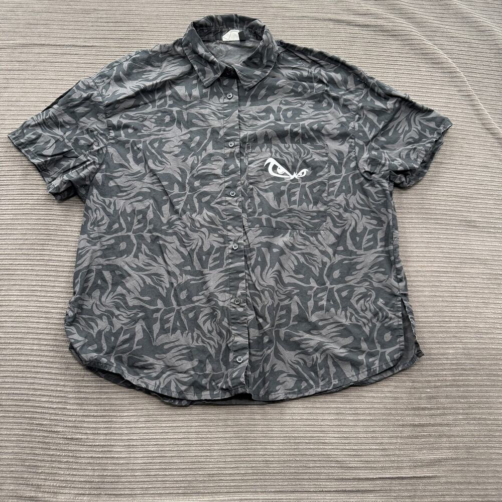 No Fear x H&M Shirt Mens Medium Black Gray Short Sleeve Button Up Streetwear